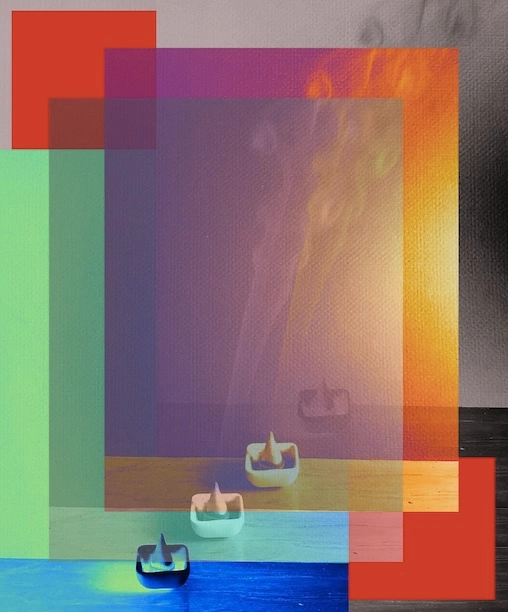 Incense, candles, and mosaic-like light representing recovery, reflection, and meaning-making.