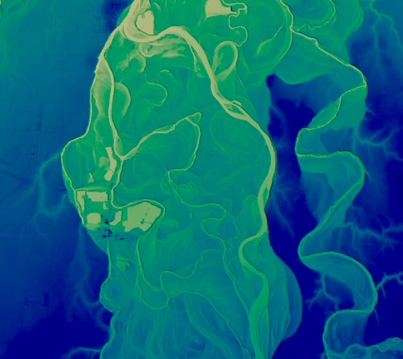 QGIS digital elevation model visualization of Kiger Island near Corvallis, Oregon by Raven Carrigg.