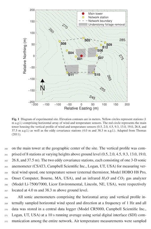 Undergraduate thesis preview showing a forest sensor network in heterogeneous terrain.